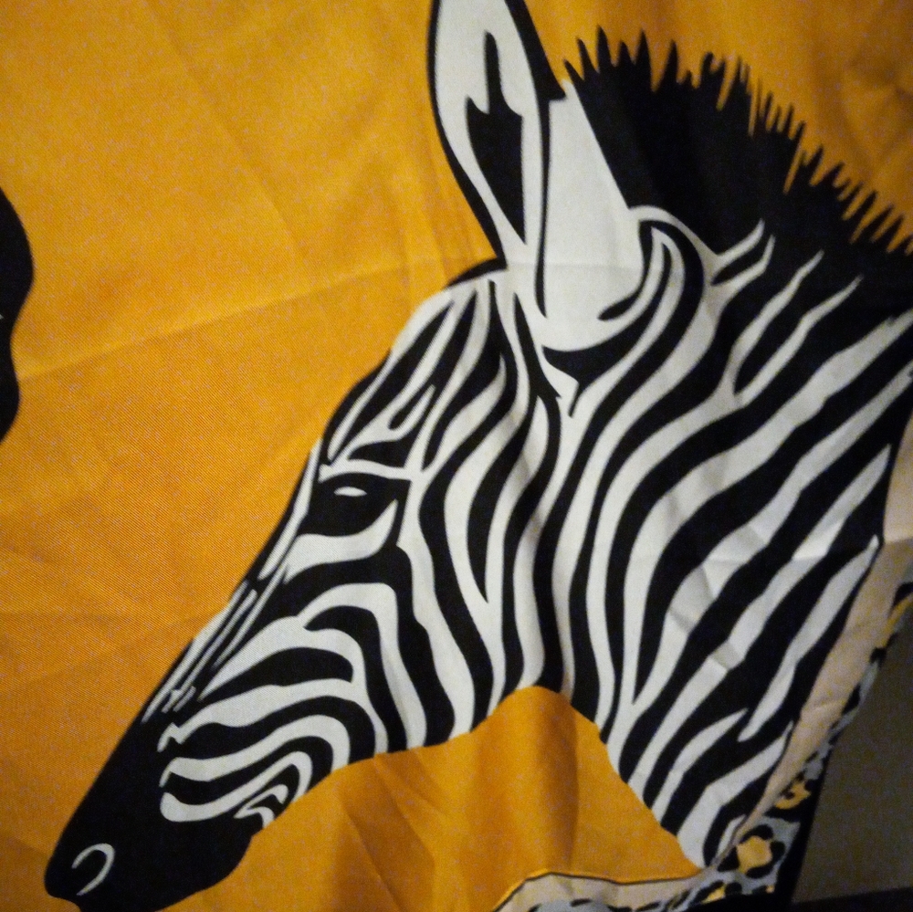 New,2 zebra pattern 35 inch scarf aganist gold background & border trim 100%poly - Picture 7 of 8